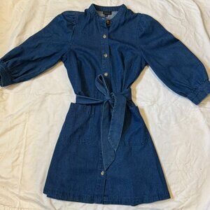 WHO WHAT WEAR for TARGET Denim belted mini dress with Puff sleeves- SIZE SM